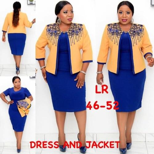 4XL 5XL Africa Plus Size Womens Dress 2 Piece Sets Spring Autumn New Round Neck 3/4 Sleeve Pleated Dress Large Size Clothes