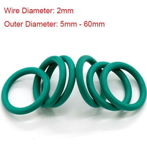 10pcs CS 2mm OD 5mm~60mm Green FKM Fluorine Rubber O Ring Sealing Gasket Insulation Oil High Temperature Resistance