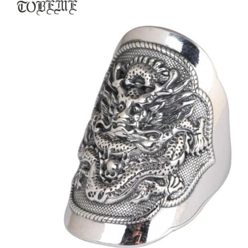 100% 990 Silver Dragon Ring Pure Silver Man Ring Real Silver Power Dragon Ring Punk Jewelry Resizable