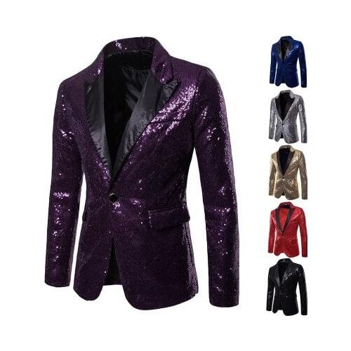 2020 Purple Shiny Mens Blazer Slim Fit Graduation Party Prom Suit Blazers for Men Fashion Performance Jacket Singer Stage Coat