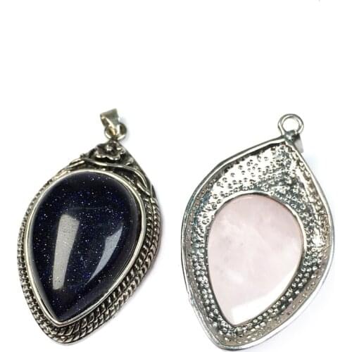 2021New Natural Semi-precious Stones Drop-shaped Zinc Alloy Side Pendants Various Stone Jewelry Making DIY Necklace Accessories