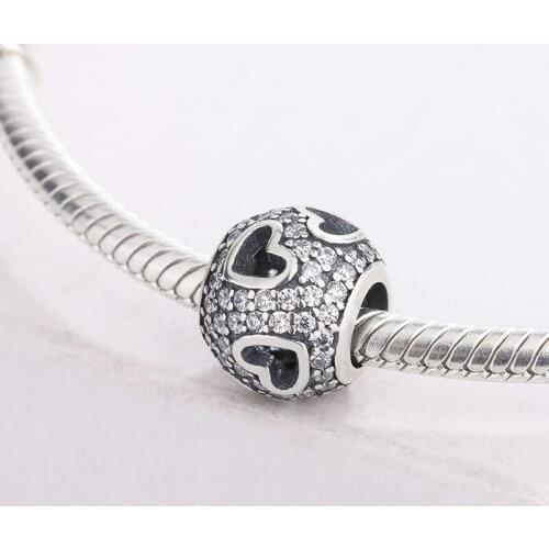 925 Sterling Silver Enamel Cubic Zircon Paved Vintage Heart Pendant Charms Bracelet DIY Jewelry Making For Original Pandora
