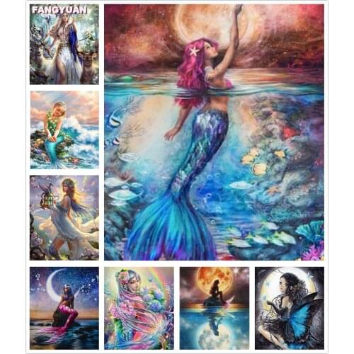 5D Diy Diamond Painting Mermaid Cross Stitch Kits Diamond Embroidery Fantasy Moon Girl Needlework Diamond Mosaic Home Decoration