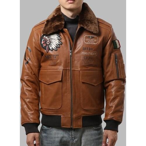 AZ1808 Read Description! Asian Size Mens Sheep Leather Coat Genuine Lambskin Vintage Embroidery Jacket