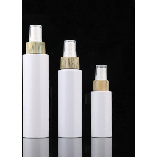 120ml White Plastic PET Shampoo Bottle Lotion Pump with Bamboo pump Lid 1oz 2oz 4oz 8oz Natural Bamboo Refillable 120ml Bottle