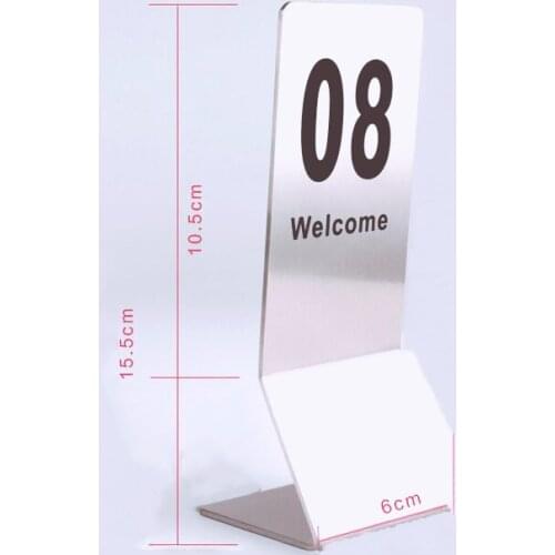 Free shipping Double-Sides stainless steel Restaurant table number card Digital Card seat card holder Hotel desk menu card 1-50