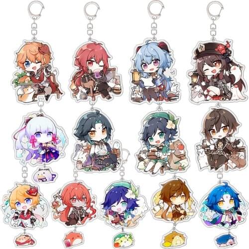 Game Genshin Impact Diluc Ragnvindr Barbatos Venti Cosplay Keychain Badge Accessories Key Chain Cartoon Pendant