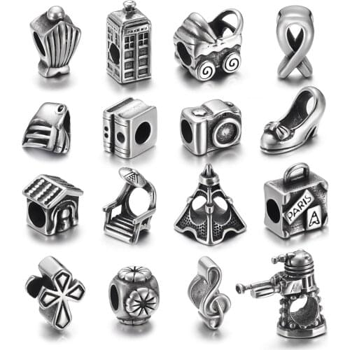 4pcs Animal Stainless Steel Beads 5mm Hole Metal European Bead Charms for Women Pando Bracelet Making Accessories Jewelry DIY