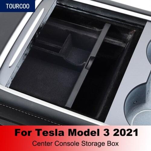 For Tesla Model 3 2021 Center Console Storage Box Armrest Tidying Box Car Modification Accessories