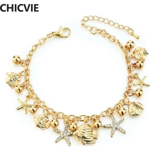CHICVIE Gold Fish & Starfish Bracelets Bangles Charms For Women Luxury Brand Bracelet Gifts Adjustable Ocean Bracelets SBR150176