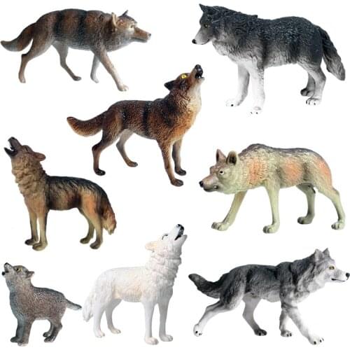 Children Simulation Wild Animal Wolf Group Model Toys Roaring Wolf White Wolf Grey Wolf Solid PVC Model Toys Educational Toys