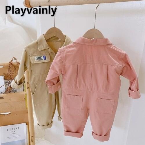 2021 New Autumn Baby Girls Romper Long Sleeves Turn-down Collar Jumpsuit Pocket Playsuits Tooling Pants Kids Clothes 1-6Y E061