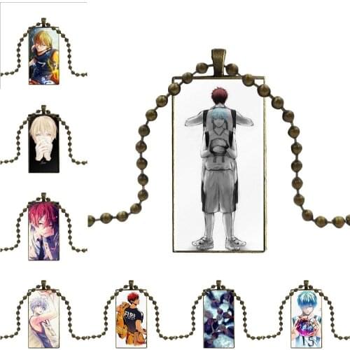For Women Party Gift Kuroko No Basket Anime Manga Glass Cabochon Choker Pendant Rectangle Necklace Bronze Color Jewelry