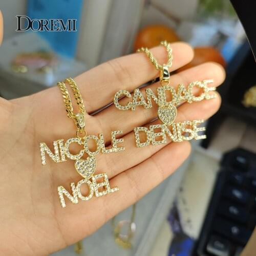 DOREMI 9mm 3Lineswith 2 names Crystal Letters Necklace Numbers Custom Name Necklaces Numbers Personalized Zirconia Pendant