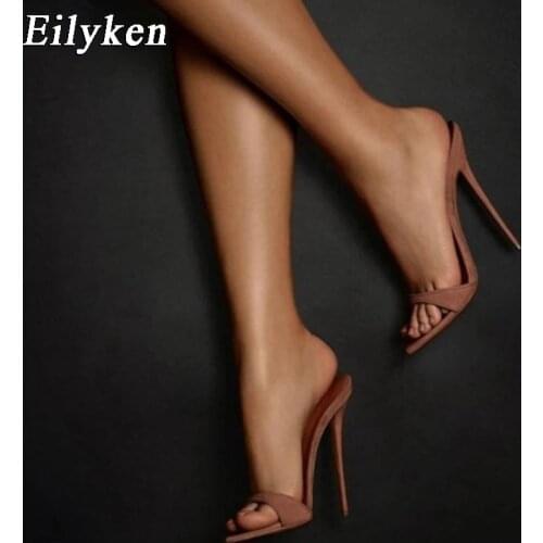 Eilyken 2021 Summer Stiletto High Heels Women Slippers Party Sandals Elegant Dress Slides Fashion Pointed Toe Shoes Size 35-42