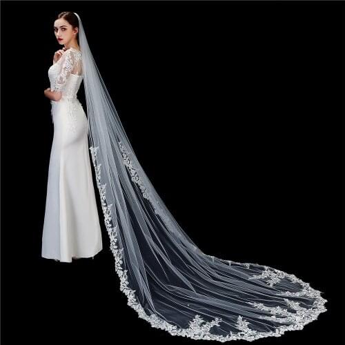 Bridal Veils 2021 New Wedding Dress With Comb Lace Edge One-layer Appliqued 3m Cathedral Veil