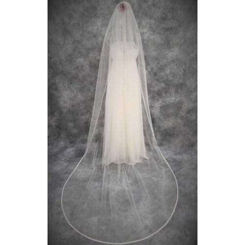 Cathedral Ribbon Edge Veil, White Wedding Veil, Bridal Tulle Veil, Cathedral Ivory Veil