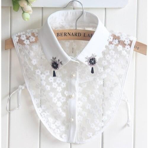 Kraggies Nep Spring Cotton Lace Fake Collar Shirts Black Diamonds Plum blossom Pendant False Fshirt Collar Necktie China