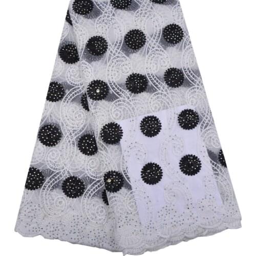 White Black Color African Cord Lace Fabrics High Quality For Women Dress Latest Guipure Lace Fabric With Stones Nigerian F1256