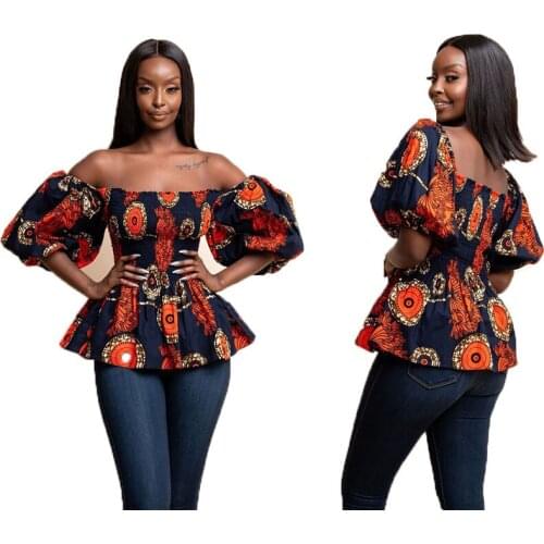 Summer Fashion Lantern Sleeve African Print Shirt Dashiki Traditional Top Women African Clothes Party African Dresses for Women
