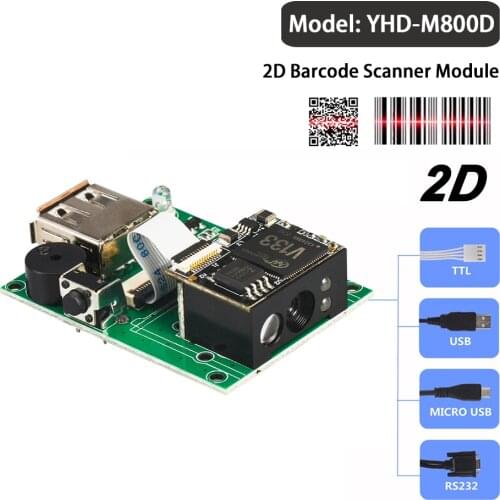 YHDAA Arduino 2D Mini Raspberry Pi Barcode Scanner Embedded 1D QR Bar Code Reader Module with RS232/USB/TTL/Micro USB interface
