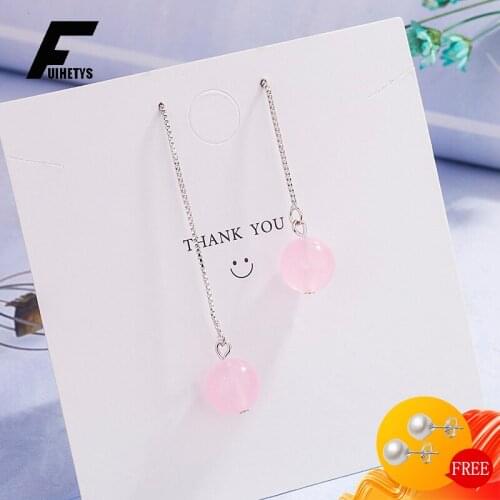 BaliJelry Fashion Earrings Silver 925 Jewelry Accessories Rose Quartz Gemstone Long Style Drop Earring for Wedding Engagement