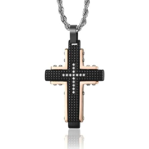 Hot Selling Stainless Steel Jewelry Mens Cross Necklace Wedding Gift Rose Gold Pendant For Men