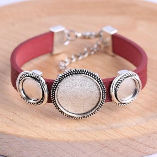 3pcs Fit 12mm 18mm Cabochon Flat Leather Bracelet Base Setting Blanks Diy Bracelets Making Kits Supplies