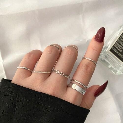 FNIO Punk Gold Wide Chain Rings Set For Women Girls Fashion Irregular Finger Thin Rings Gift 2021 Female Jewelry Party