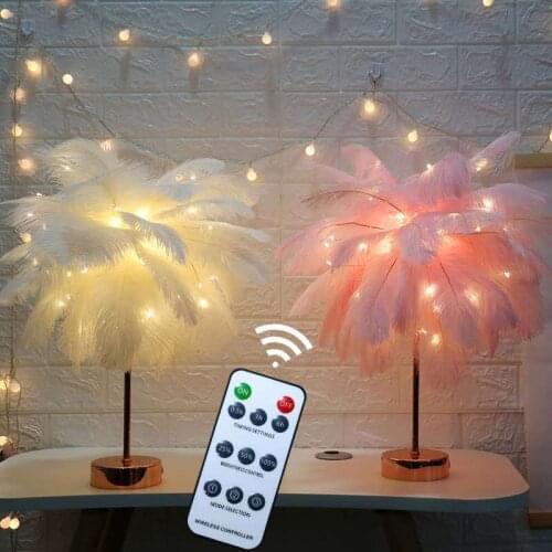 Novelty Feather Night Light Fairy Remote LED Tree Lamp Battery/USB Powered for Home Living Room Bedroom Party Wedding Decorative