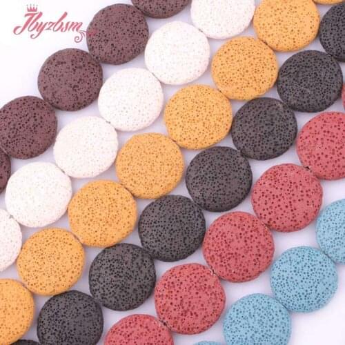 Natural Lava Rock Beads Coin Loose Spacer 25mm Stone Beads For DIY Necklace Bracelat Earring Woman Jewelry Making Strand 15"