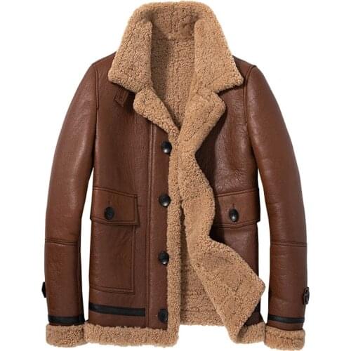 2020 New Brown Thicken Real Sheepskin Fur Coat Men Winter Slim Soft Comfotable Natural Genuine Sheepskin Leather Clothing