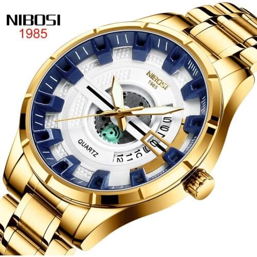 NIBOSI 2021 New Fashion Casual Mens Luminous Pointer Calendar Window Display 30M Waterproof Stainless Steel Strap Quartz Watch