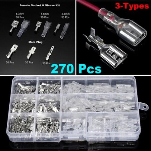 NEW 270pcs Female Male Cable Lugs Electric Wire Flat Insulated Wire Cable Connectors Crimp Terminals Set Kit Assortment
