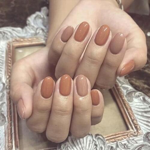 New arrival Cream nude orange hit pure color false nails 24pcs Bride cute fake nails Round short size lady full nail tips