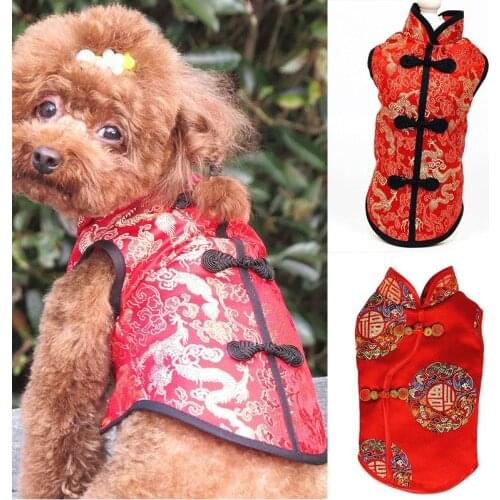 New Year Clothes Chinese Costume Dog Clothes Jacket Cats Chinoiserie Cheongsam Red Clothes Embroidery Jacket Pet Clothes