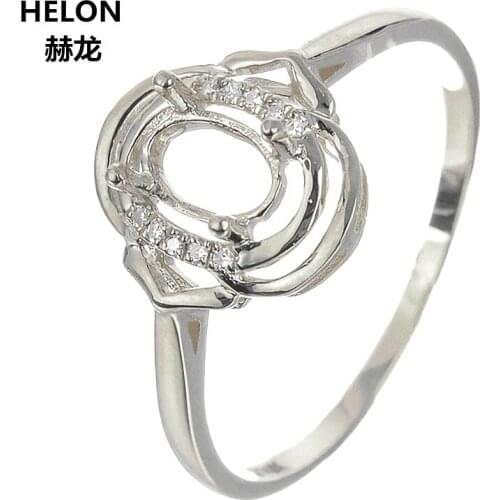 Solid 14k White Gold Natural Diamonds Engagement Wedding Ring 4x6mm Oval Cut Semi Mount Ring Rose Yellow Gold Optional