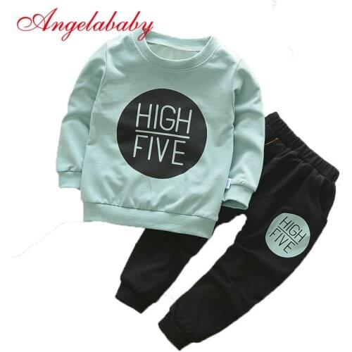 Boys and girls clothes childrens letter pattern long sleeve tops + pants two-piece suit kids casual cotton clothing sets