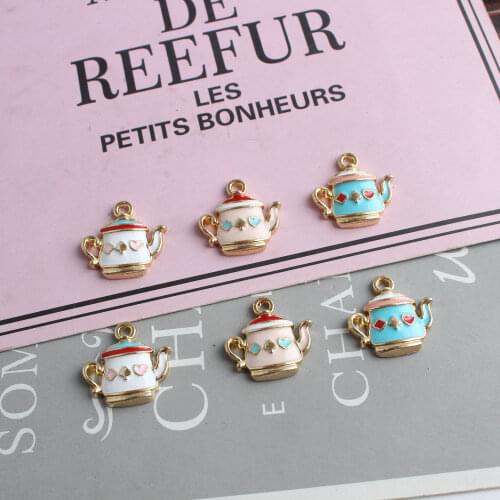 Wholesale 100pcs 17*18mm Cute Teapot Shape Enamel Alloy Necklace Pendants Gold Tone Plated Dripping Oil Metal Earring Charms