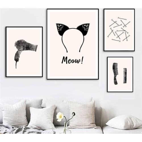 Barber Shop Cat Ears Hair Clip Dryer Scissors Salon Wall Art Canvas Painting Nordic Posters And Prints Wall Pictures Home Decor