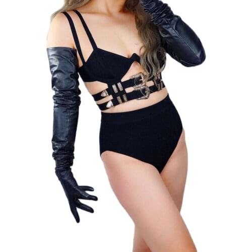 Touchscreen Real Leather Gloves Extra Long 90cm Big Sleeve Loose Solid Black Male Female Unisex Imported Sheepskin Gloves ZP52