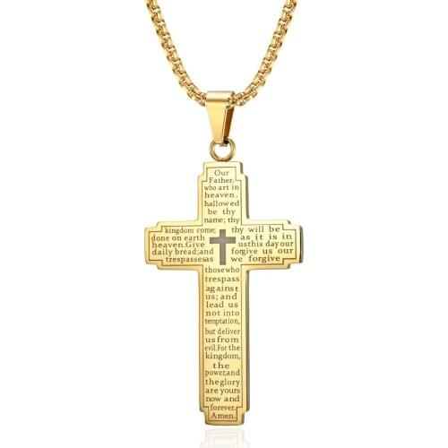 Bible Cross Pendant Necklace with Chain Stainless Steel Black/Gold Silver Color Christian Jewelry For Men Women Gifts