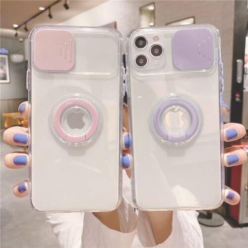 Camera Lens Protection Clear Phone Case For iPhone 11 12 Pro Max XR XS Max X 8 7 Plus 12 Mini SE 2020 Ring Holder Soft TPU Cover
