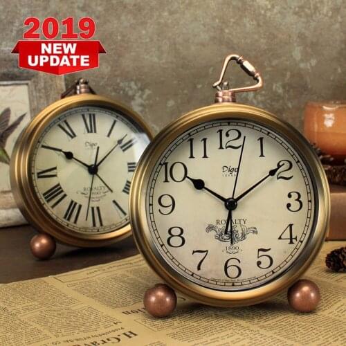 Retro Creative Silent Alarm Clock Metal Shell Clock 0.33KG Bedroom Living Room Clock Battery