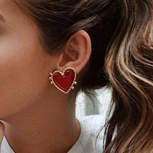 Docona Cute Special Red Heart Stud Earrings for Women Gift Simple Design Romantic Earrings Female Jewelry 8182