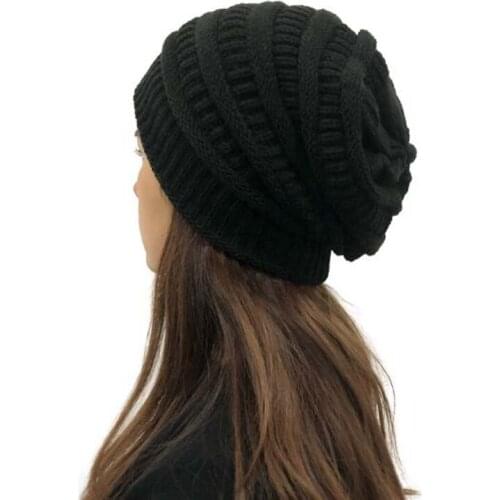 Korean Pure Color Stripe Skullies Beanies Autumn Winter Warm Brand Knitted Hats For Women Men Lovers Sleeve Cap