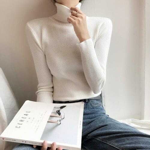 Solid Fashion Sweater Autumn and Winter Turtleneck Sweater Long Sleeve Bottoming Shirt Women Slim Pullover Soft Warm Tops 16679