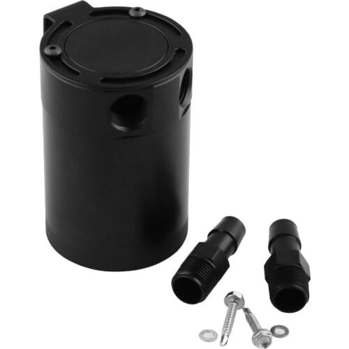 High Performance Universal Aluminum Alloy Car Auto Racing Baffled 2 Port Oil Catch Can Tank Air Oil Separator Black