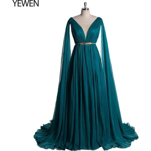 Long Sleeve Formal Evening Dress 2020 Arabic Ciffon Elegant Sexy Red Black Blue Prom Formal Dresses YeWen