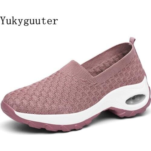 Woman Sneakers Running Shoes Girls Flat Outdoor Breathable Knit Upper Socks Lightweight Athletic Chunky Air Cushion Platform